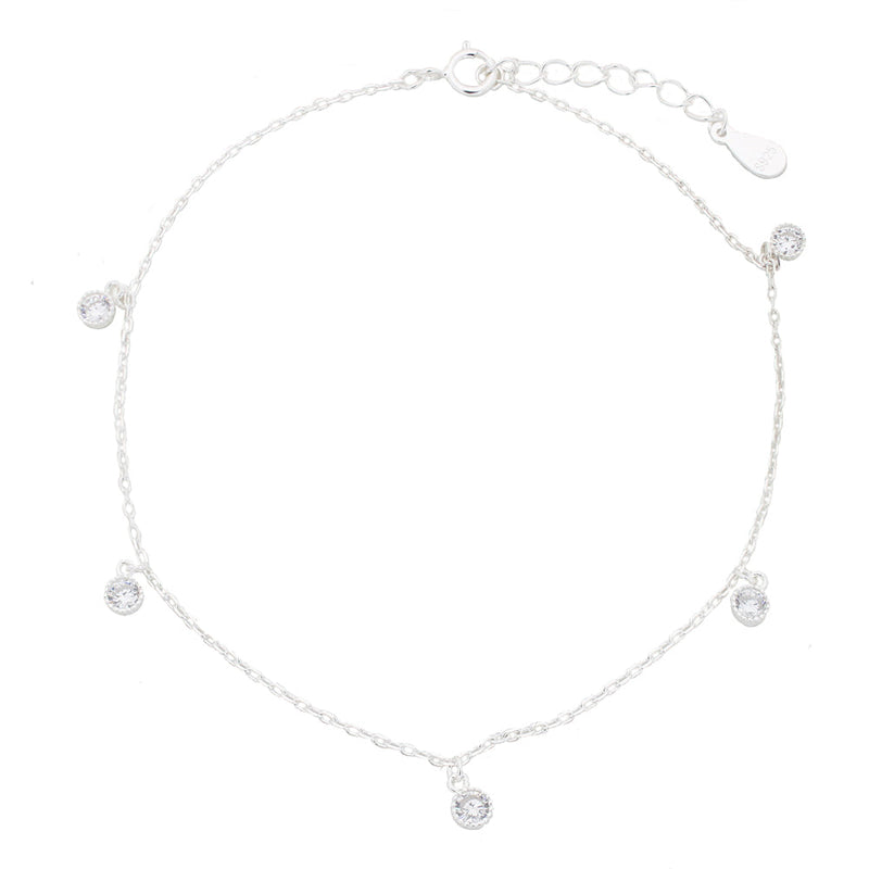 Sterling Silver Crystal Adjustable Anklet