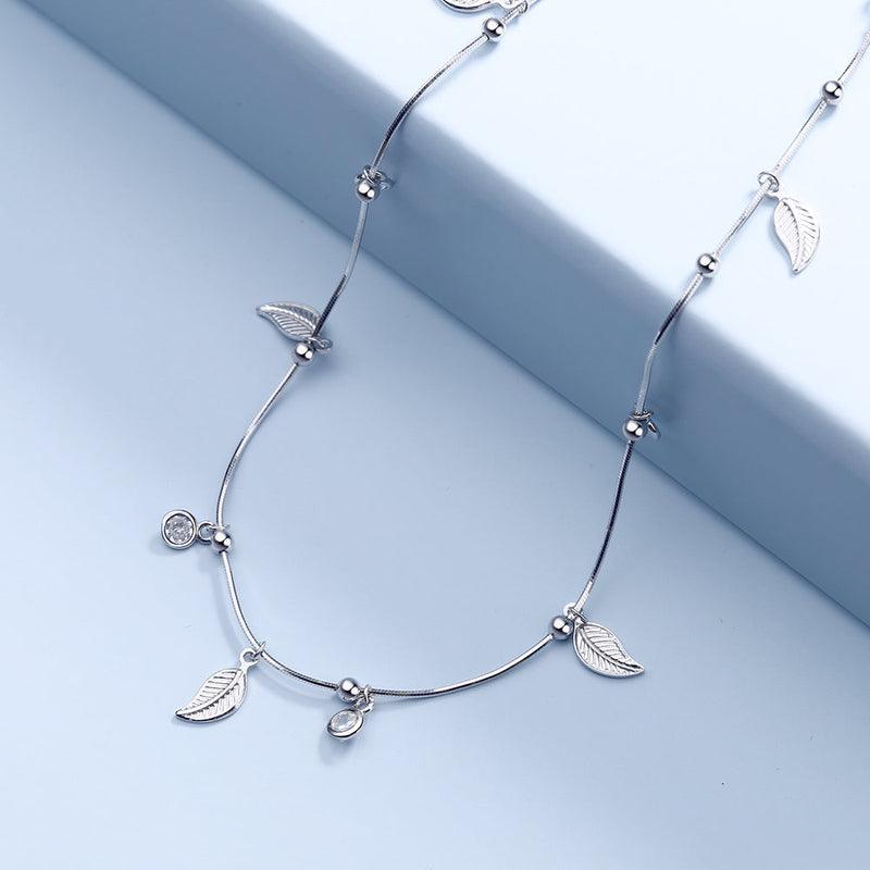 Sterling Silver Feather Anklet with Swarovski Crystals