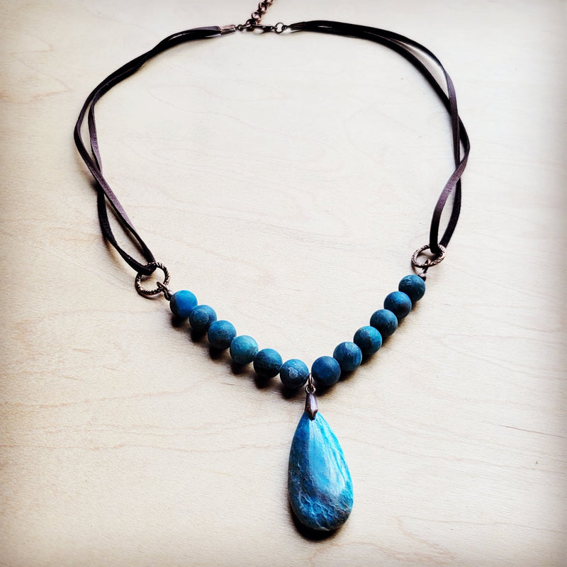 Ocean Agate Collar Necklace w/ Genuine Leather Accent 260e