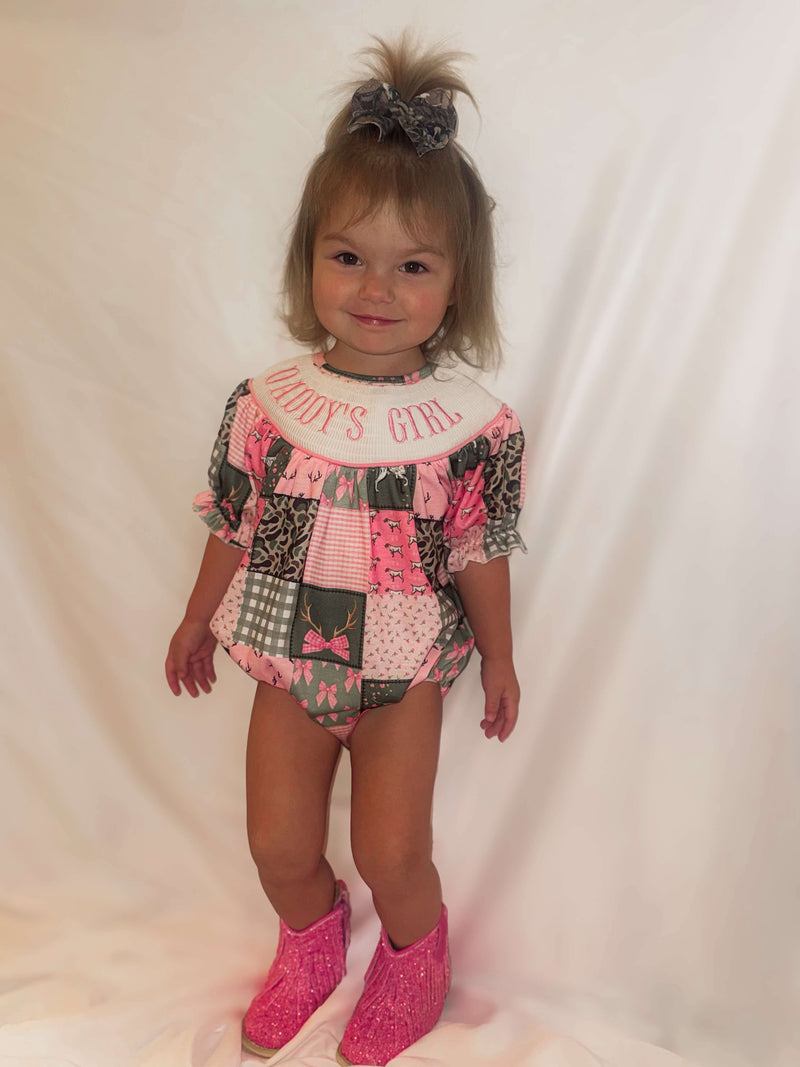 Smocked hunting daddys girl romper