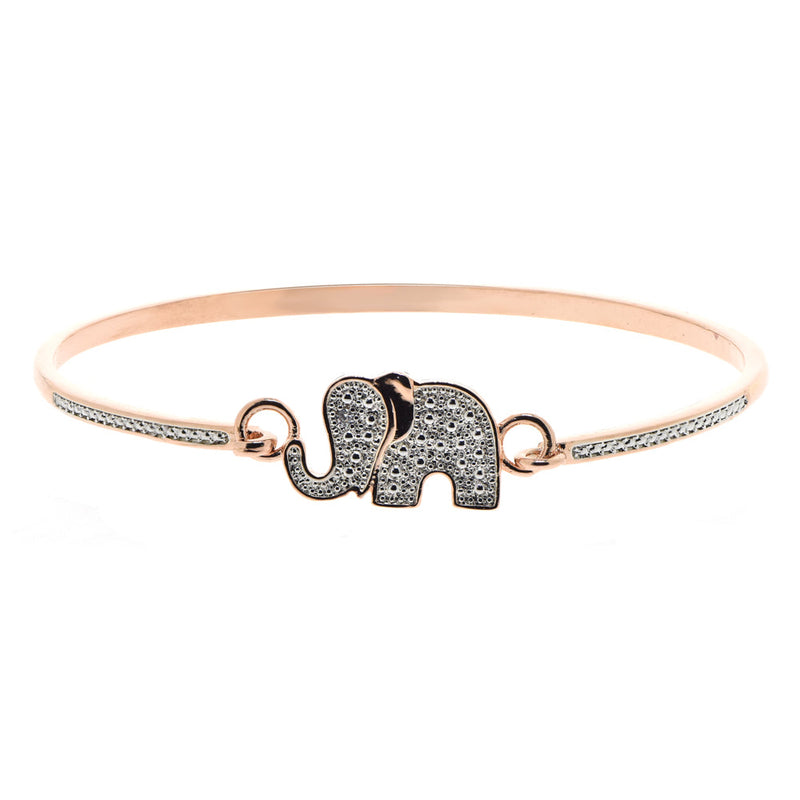 Cubic Zirconia & 18K Rose Gold Elephant Charm Bangle