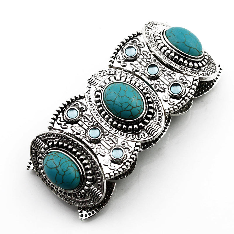 Genuine Turquoise and Oxidized Sterling Silver Bangle Bracelet