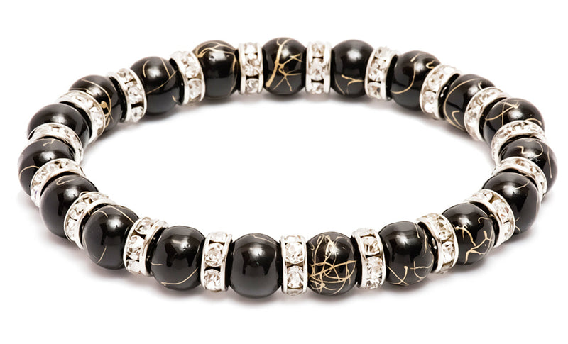 Obsidian and Crystal Ball Bead Bracelet