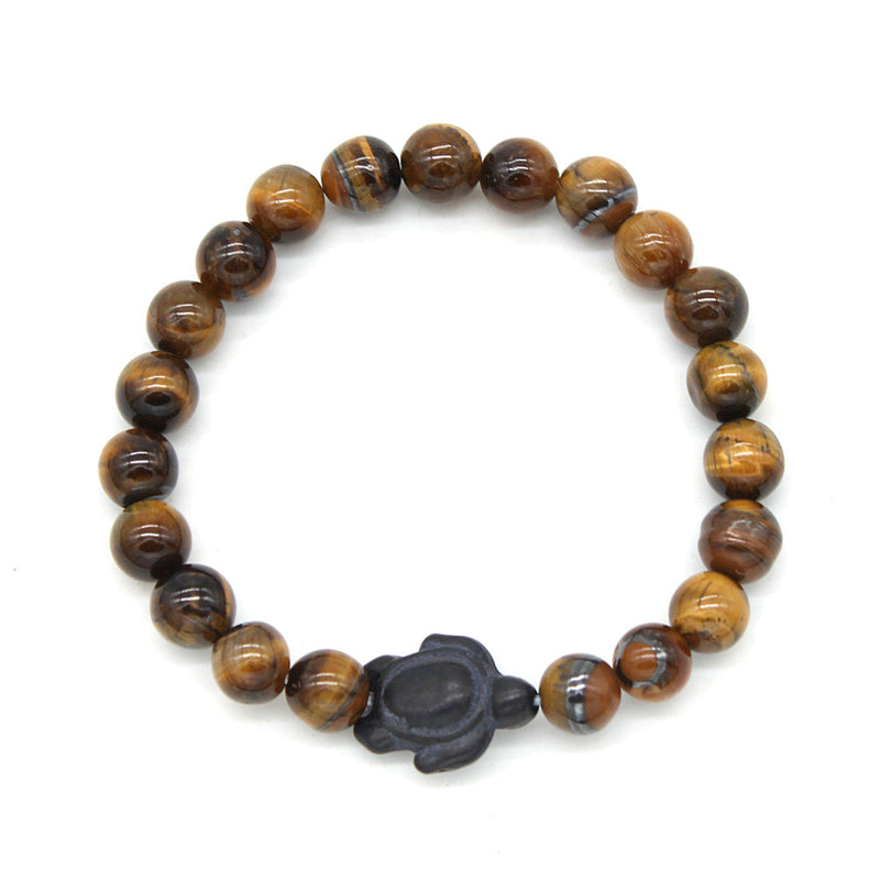 Genuine Tiger Eye Turtle Ball Bead Bracelet