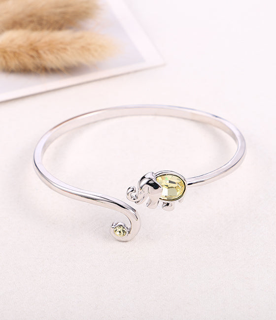 Swarovski Crystal Elephant Bangle Bracelet in 18K White Gold
