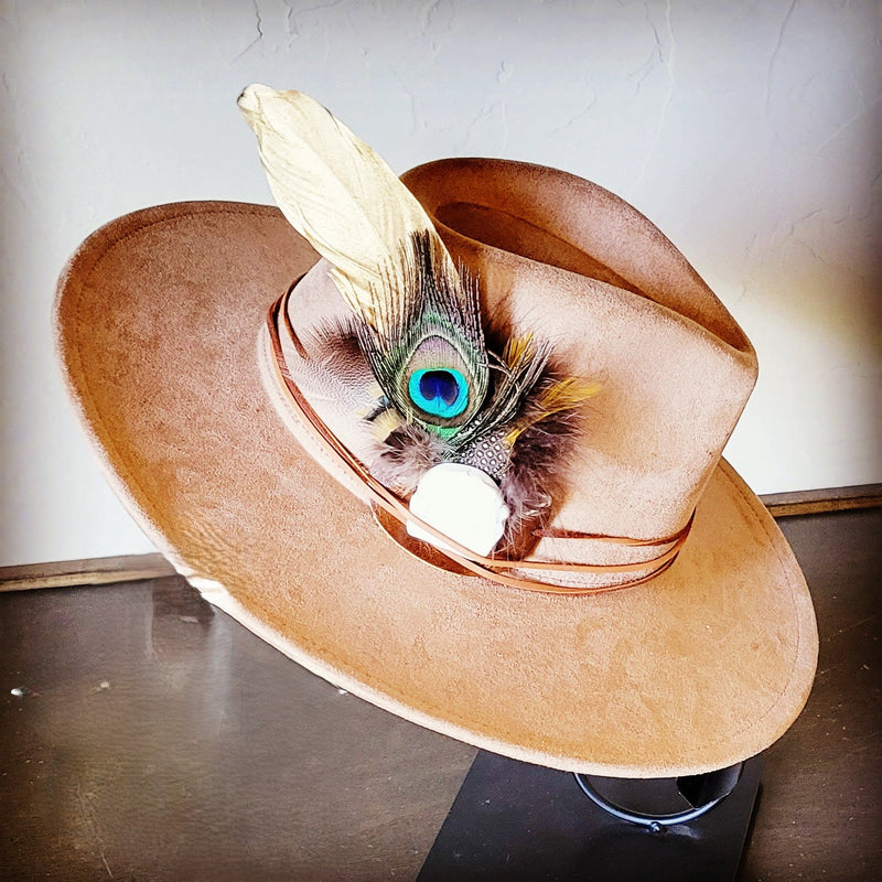 Boho Western Hat w/ Choice of Feather Hat Band-Tan 982f