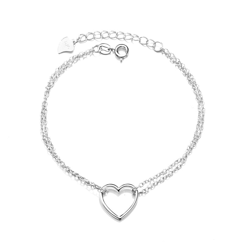 Sterling Silver Double Strand Heart Bracelet