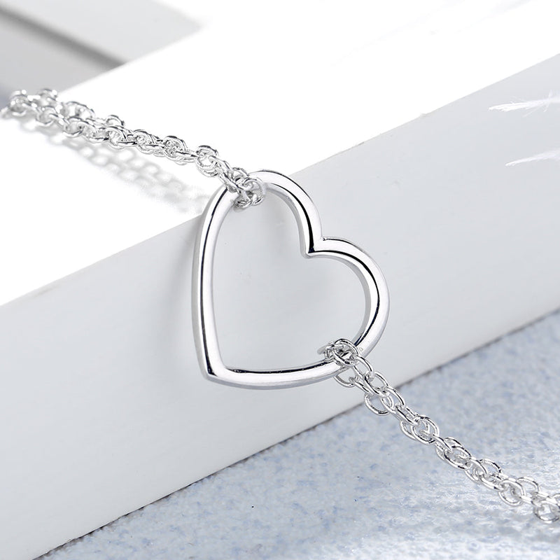 Sterling Silver Double Strand Heart Bracelet