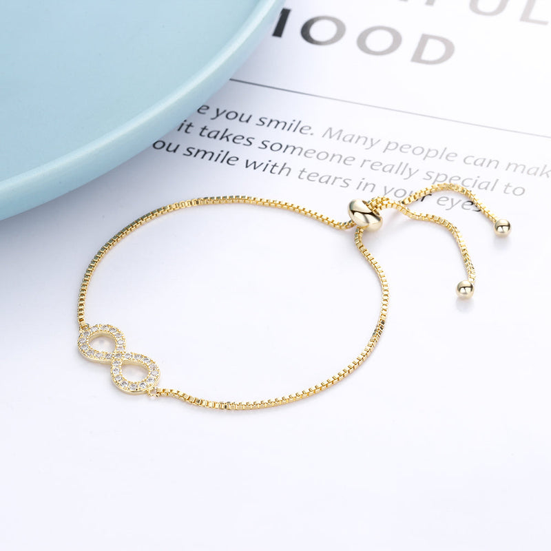 Adjustable Box Chain Tennis Bracelet with Infinity Pendant