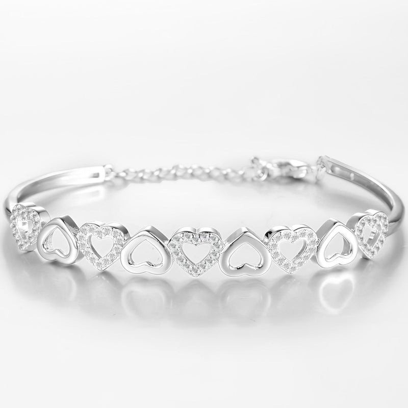 14K Gold Hearts Bangle Adjustable Bracelet with crystals from Swarovski