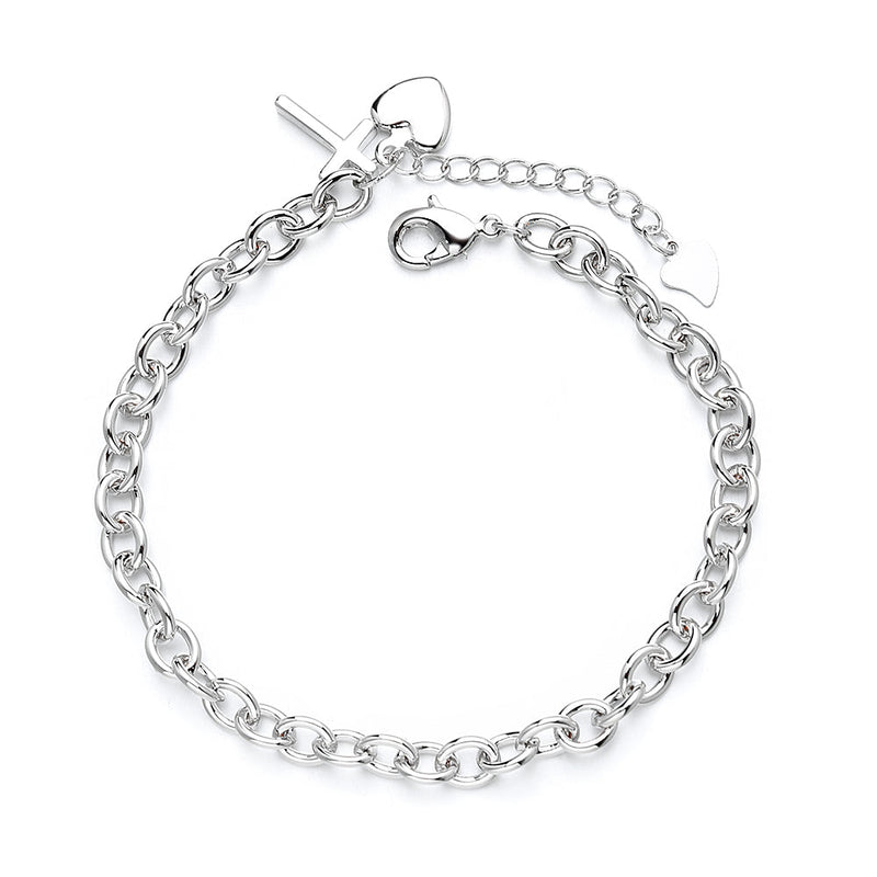 Sterling Silver Heart and Cross Bracelet