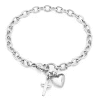 Sterling Silver Heart and Cross Bracelet