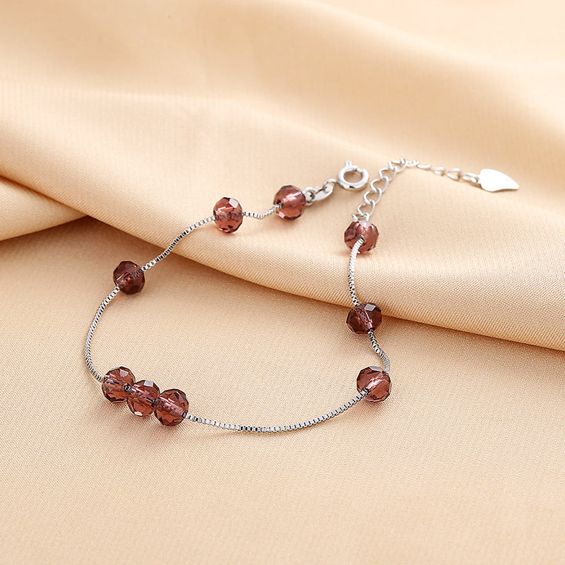 14K White Gold Garnet Gemstone Bracelet