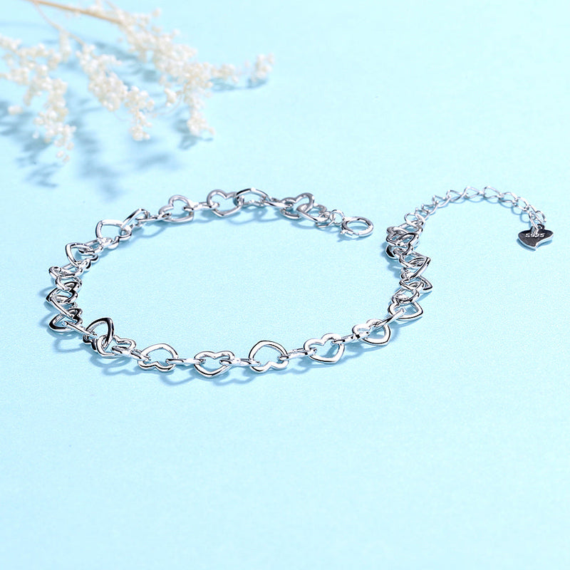 Sterling Silver High Polish Heart Link Bracelet