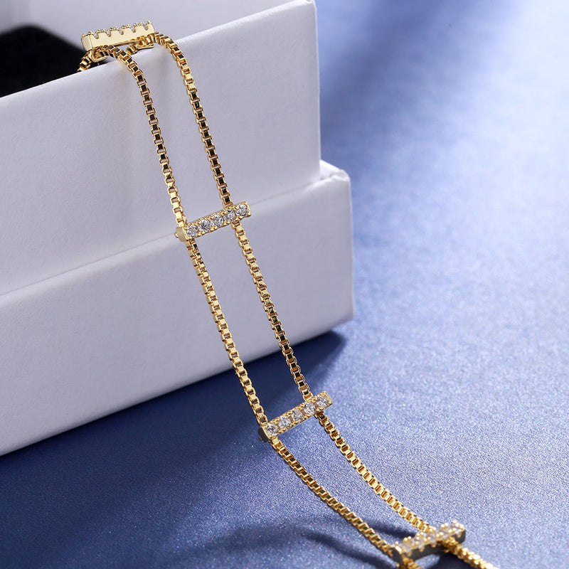 18K Gold Double Layer Bracelet with Crystals