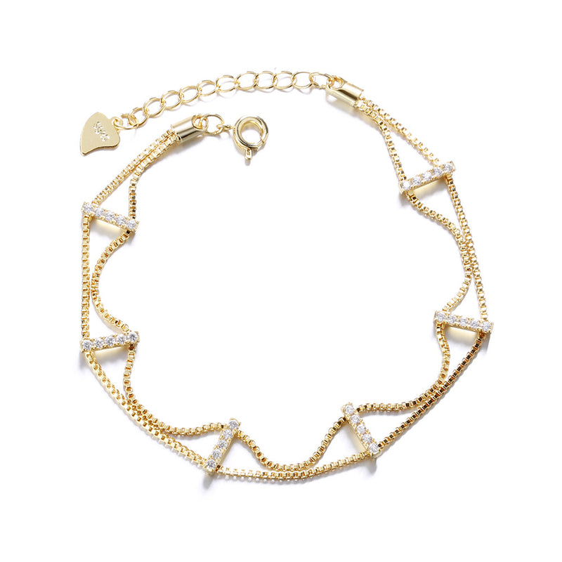 18K Gold Double Layer Bracelet with Crystals