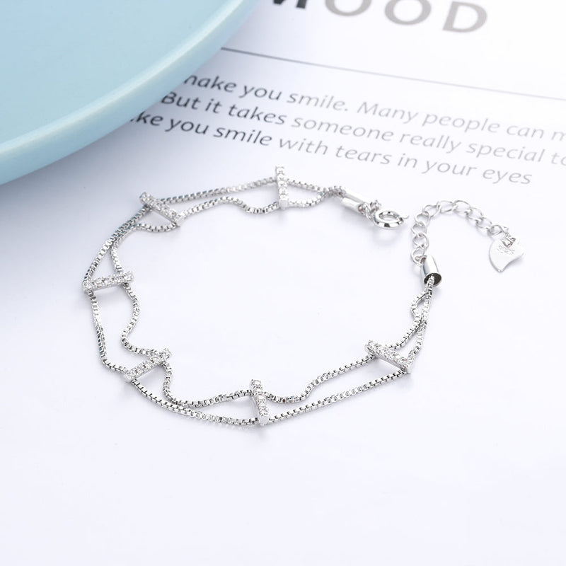 18K Gold Double Layer Bracelet with Crystals