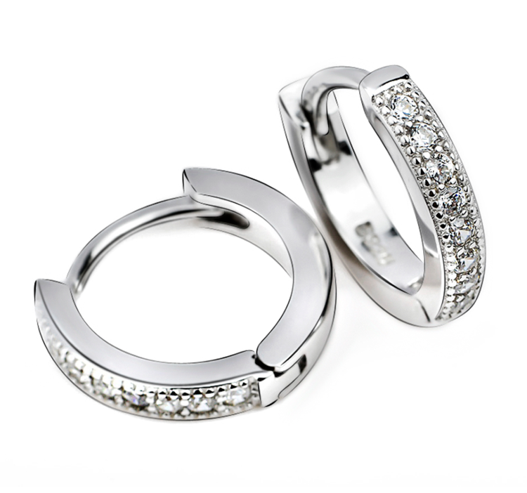 Amy and Annette 14K Gold and Sterling Silver & Simulated Diamond Huggie Hoop Earring