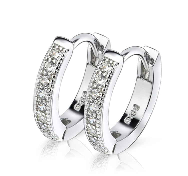 Amy and Annette 14K Gold and Sterling Silver & Simulated Diamond Huggie Hoop Earring