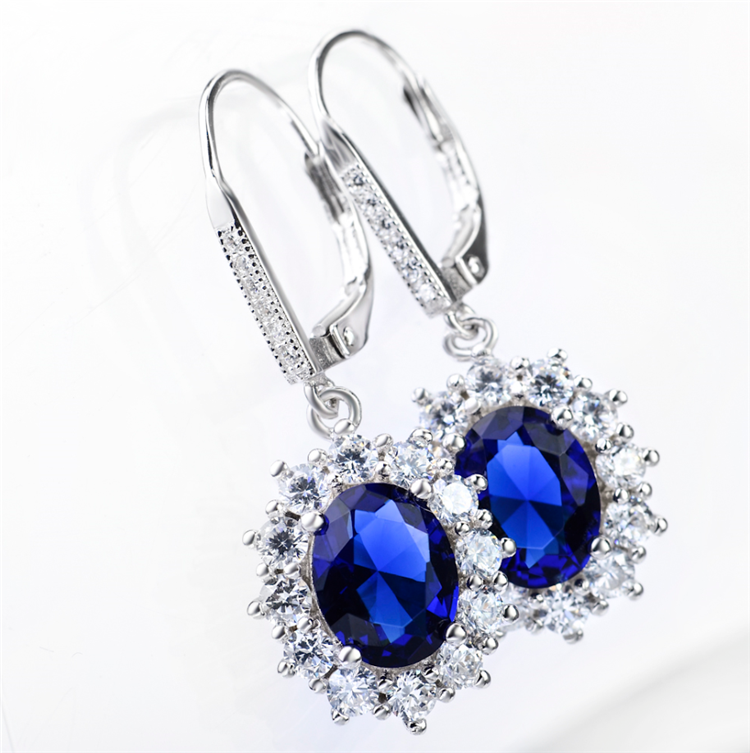 18K White Gold Sapphire Halo Leverback Earrings