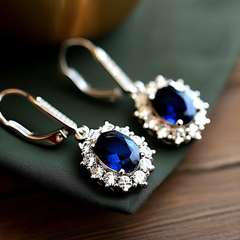 18K White Gold Sapphire Halo Leverback Earrings