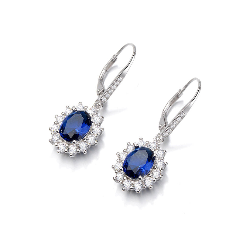 18K White Gold Sapphire Halo Leverback Earrings