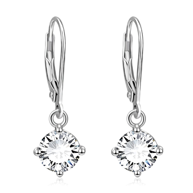 Amy and Annette 18K White Gold Leverback with Drop and Dangle Crystals