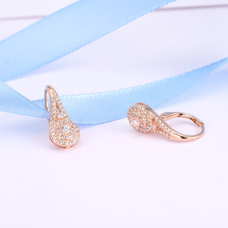 Studded Genuine Crystal Leverback Earring in 18K Rose or White Gold