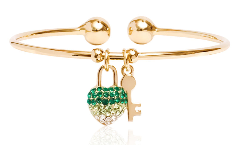 Swarovski Elements Heart and key Charm Bangle