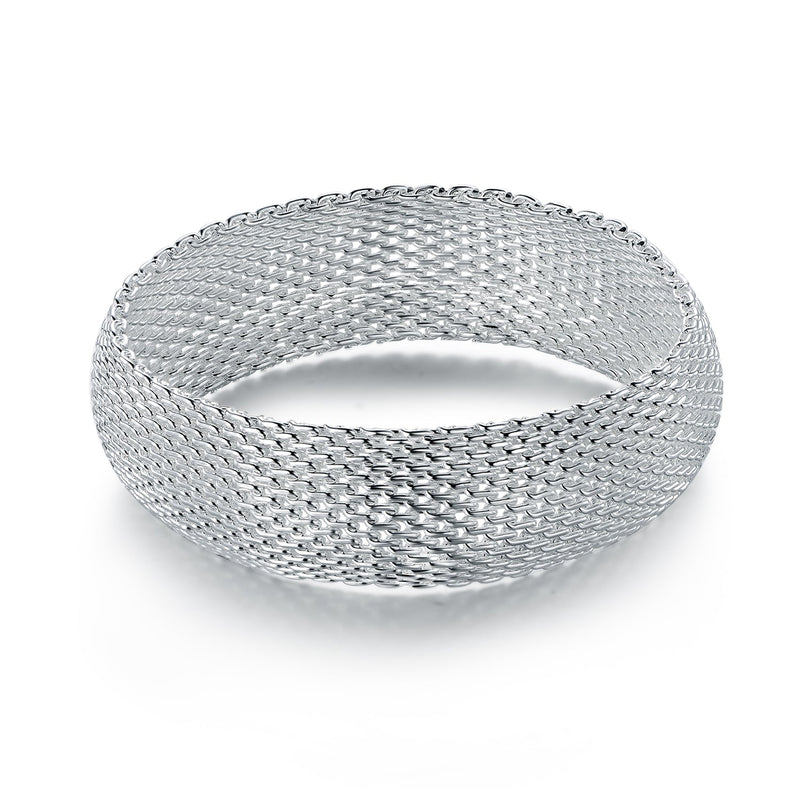High Polish Sterling Silver Mesh Bangle Bracelet