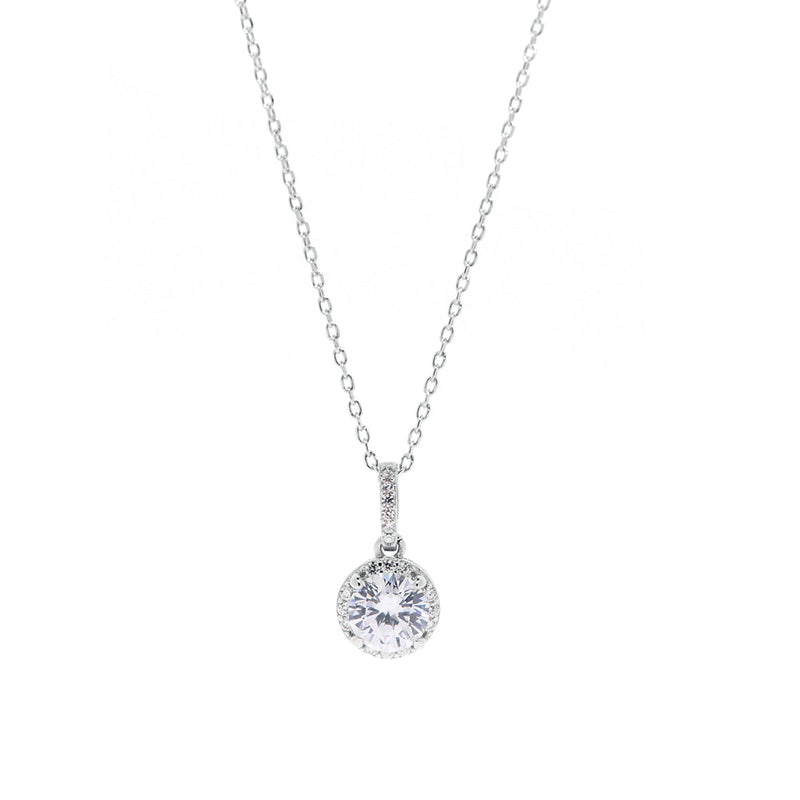 Sterling Silver Halo Pendant Necklace Made With Genuine Crystals