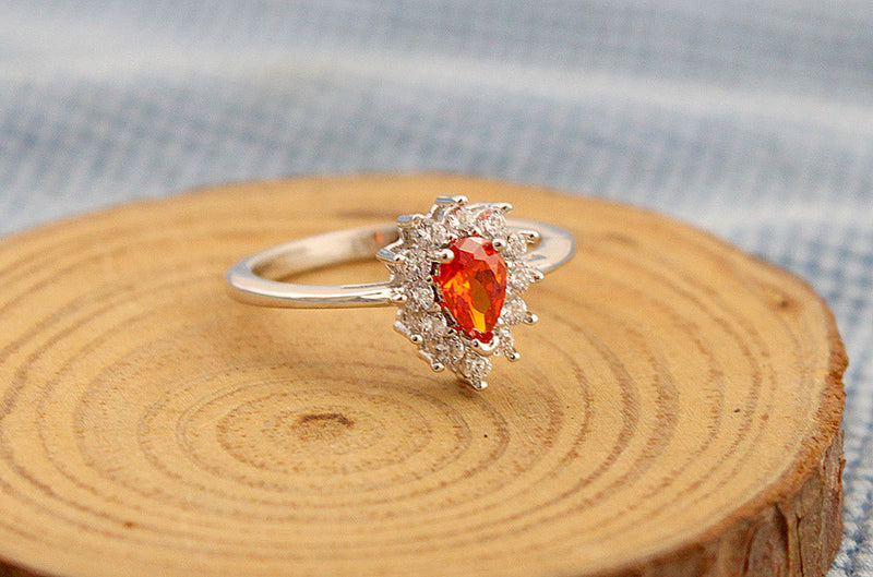 14K White Gold Tear Drop Ruby Halo Ring