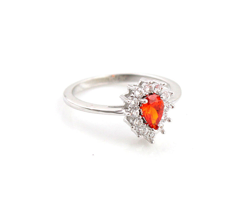 14K White Gold Tear Drop Ruby Halo Ring