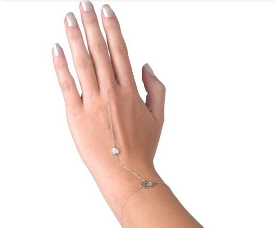 Sterling Silver Heart Wrist-to-Ring Bracelet