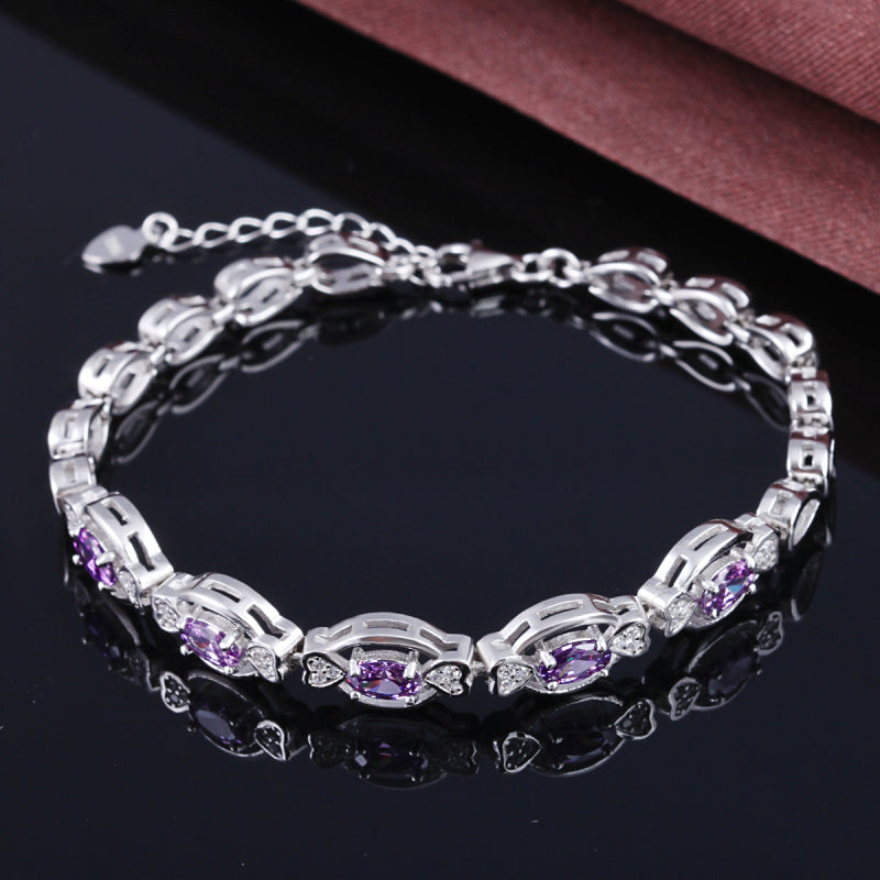 18K White Gold and Purple Tanzanite Tennis Style Bracelet
