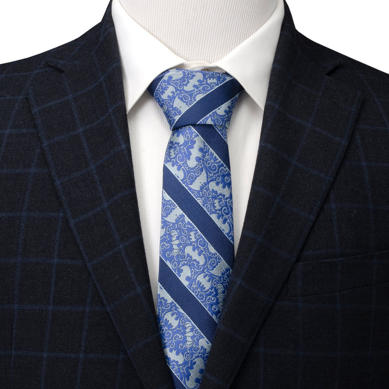DC Batman Stripe Multi Emblem Blue Men's Tie
