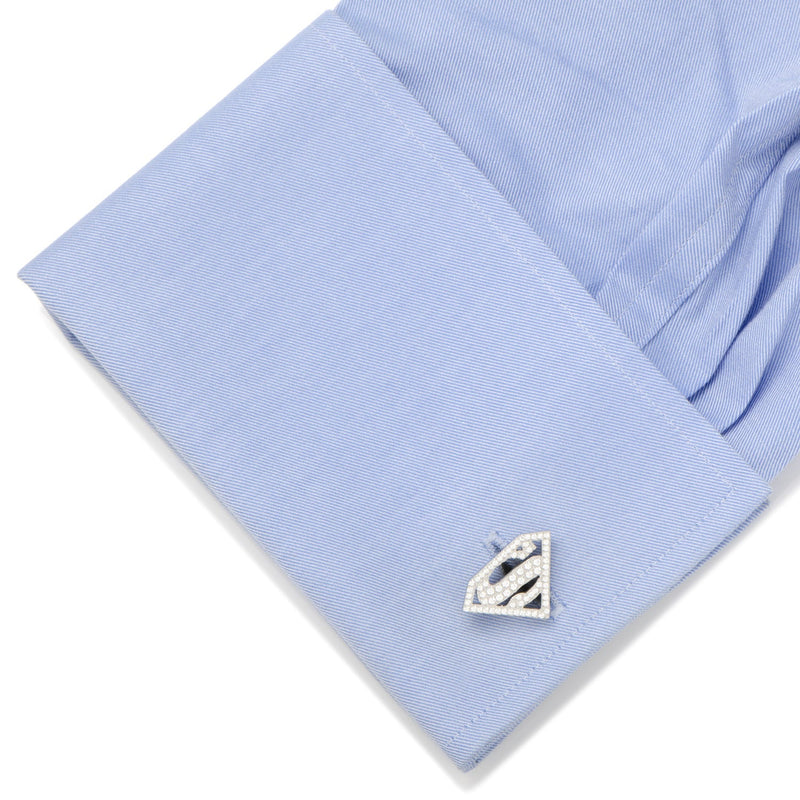 DC Superman Stainless Steel White Pave Crystal Cufflinks