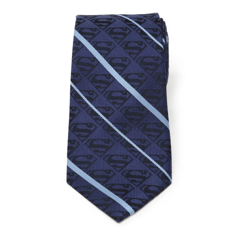 DC Superman Stripe Pattern Blue Silk Men's Tie