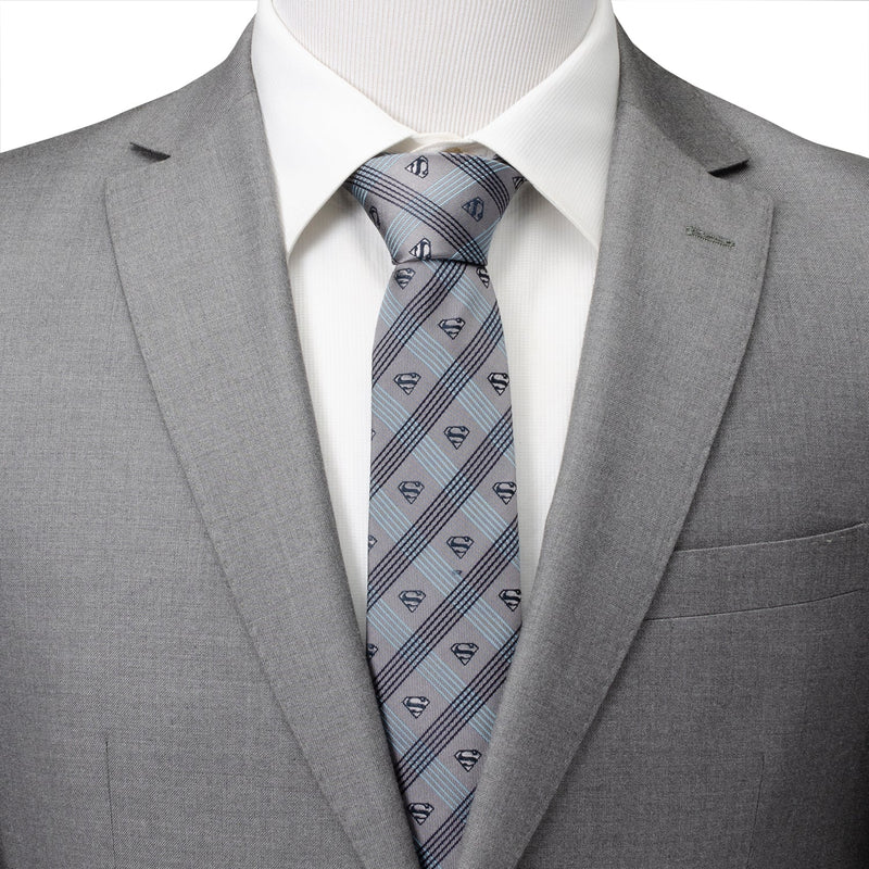 DC Superman Gray Plaid Tie