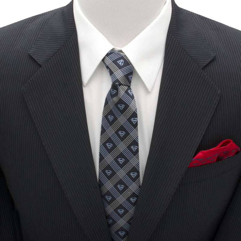 DC Superman Shield Navy Plaid Mens Tie