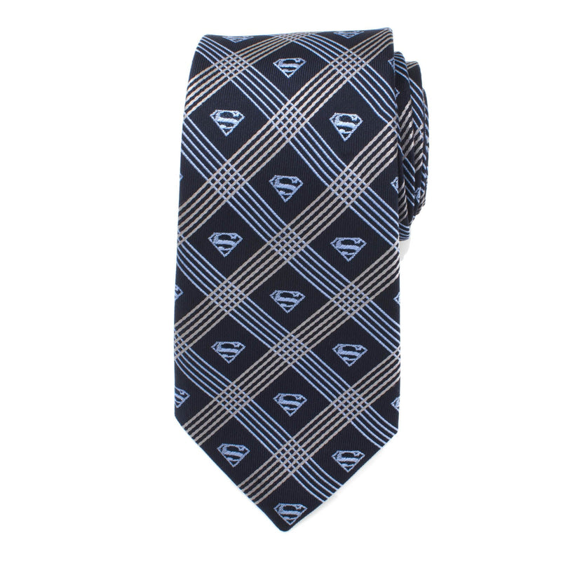 DC Superman Shield Navy Plaid Mens Tie