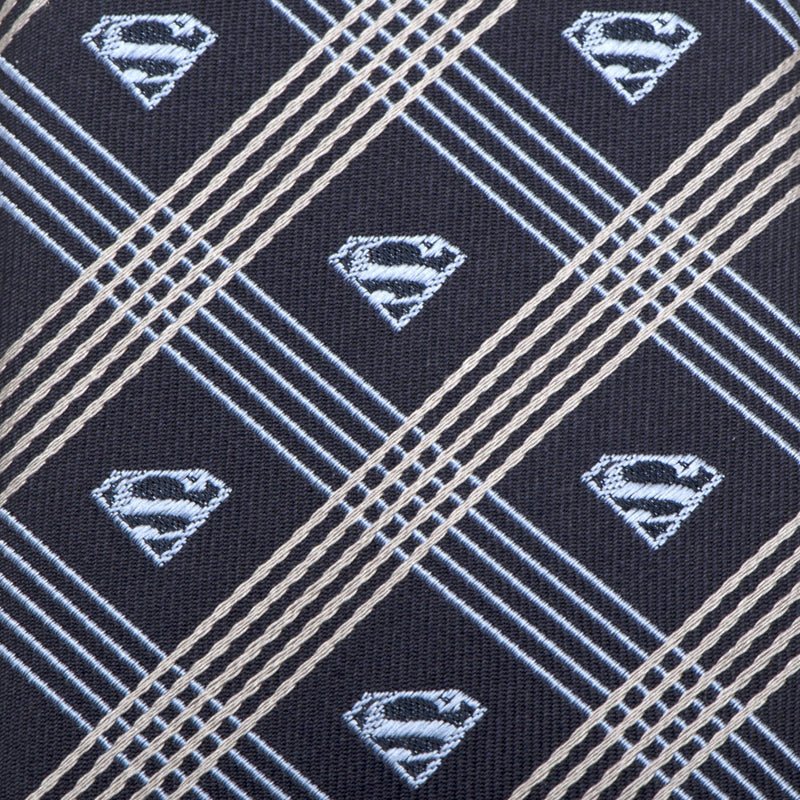 DC Superman Shield Navy Plaid Mens Tie