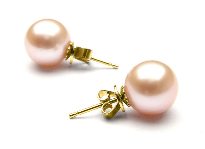 18k Gold Pink Cultured Pearl Stud