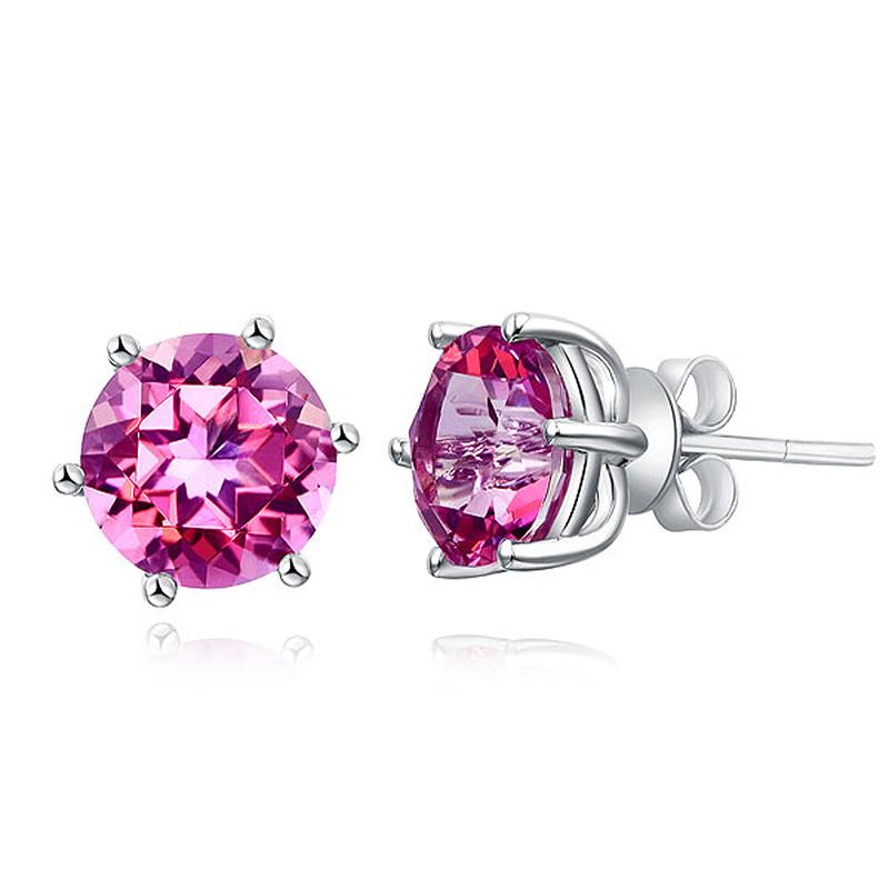 Genuine Pink Sapphire 6 prong stud Earring