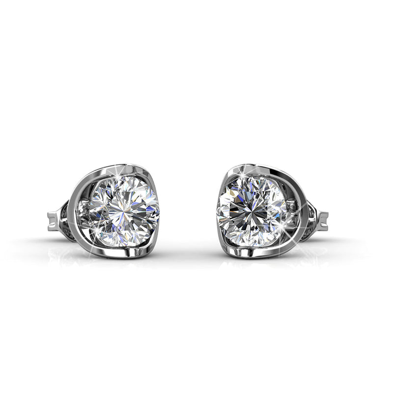 18K White Gold  over Sterling Silver Floating Halo Stud Earring with crystals from Swarovski