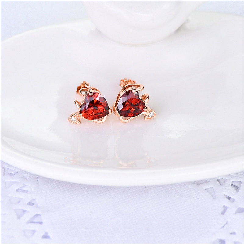 18K Rose Gold and Ruby Stud Devil Earrings