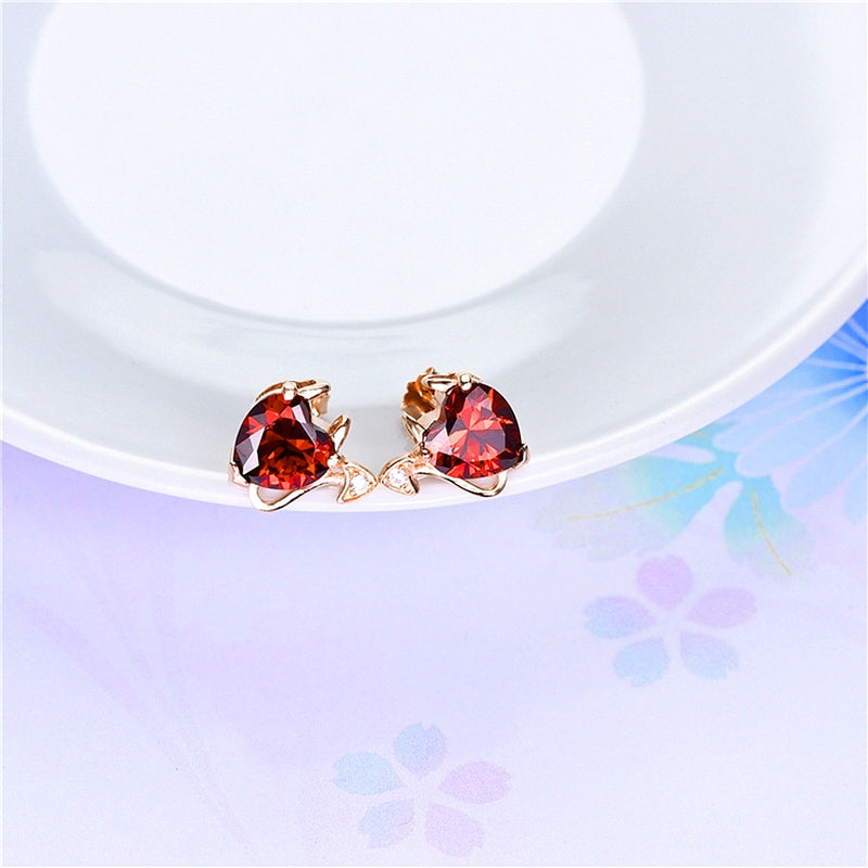 18K Rose Gold and Ruby Stud Devil Earrings