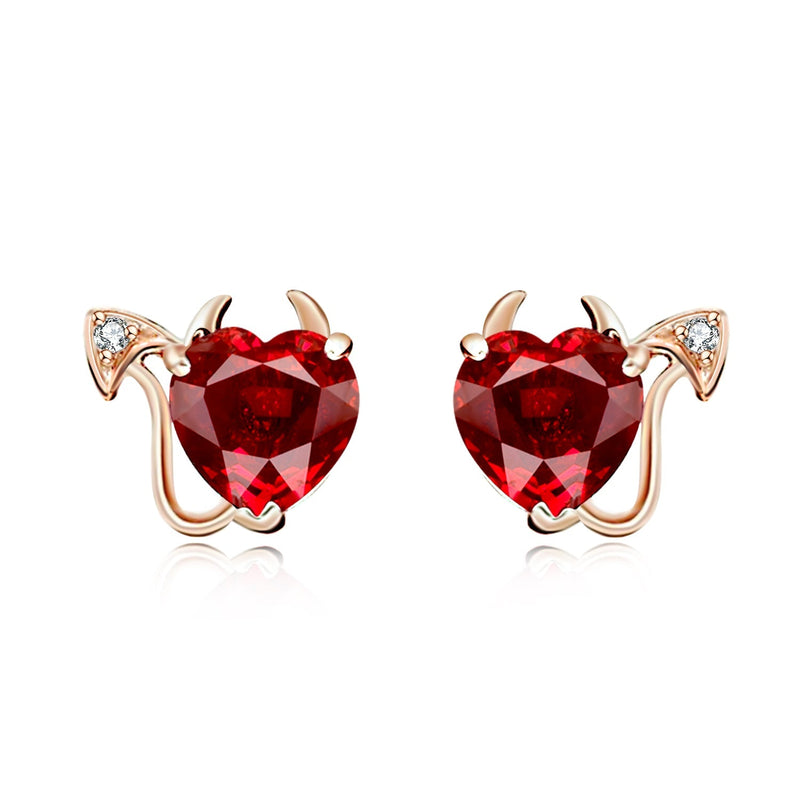 18K Rose Gold and Ruby Stud Devil Earrings