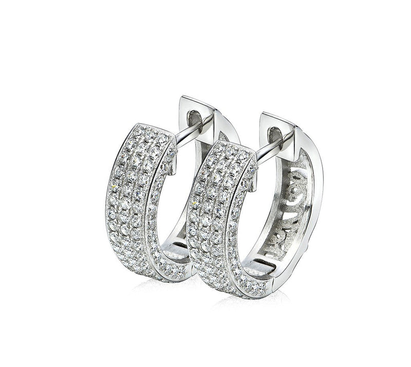 Amy and Annette 18K White Gold Plated Pavé Huggie Earrings with Crystals