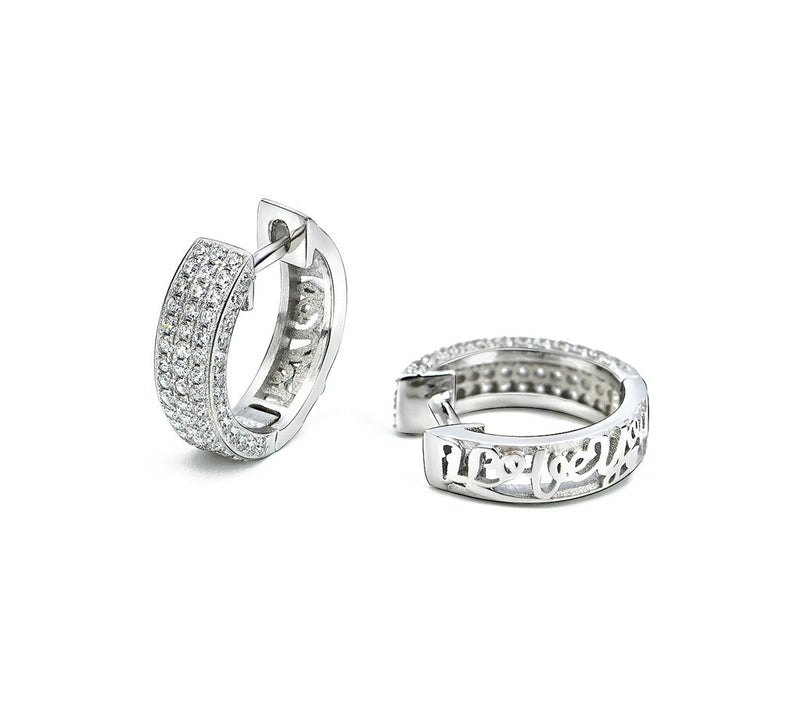 Amy and Annette 18K White Gold Plated Pavé Huggie Earrings with Crystals